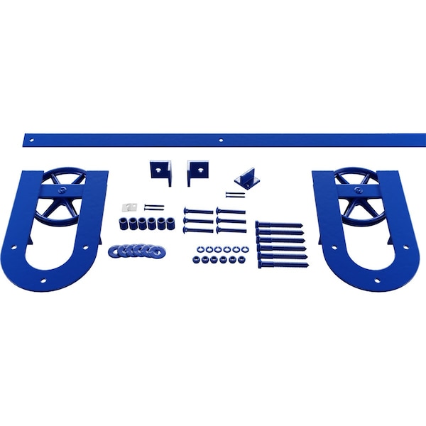 Ekena Millwork Premium Wagon Wheel Horseshoe Barn Door Hardware Set w/ 5' Track for 2 1/4" Doors, Blue Ribbon GB600155H2WBR - main